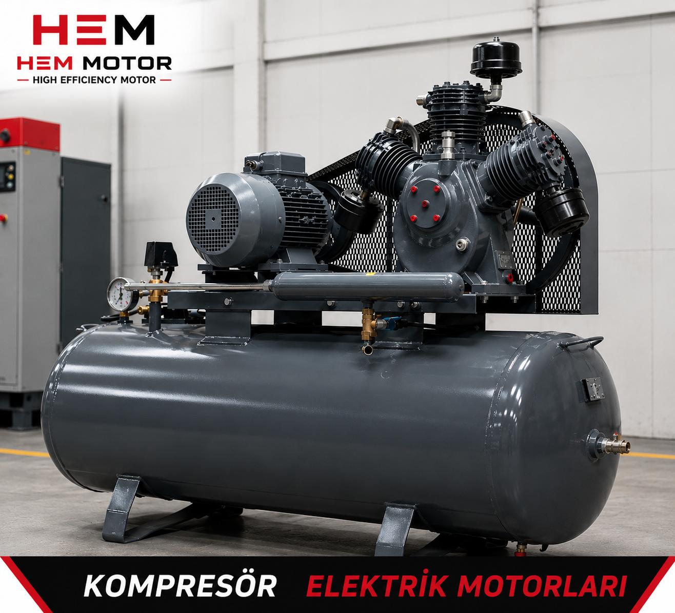 Efficient compressor motor and compressed air leak saving