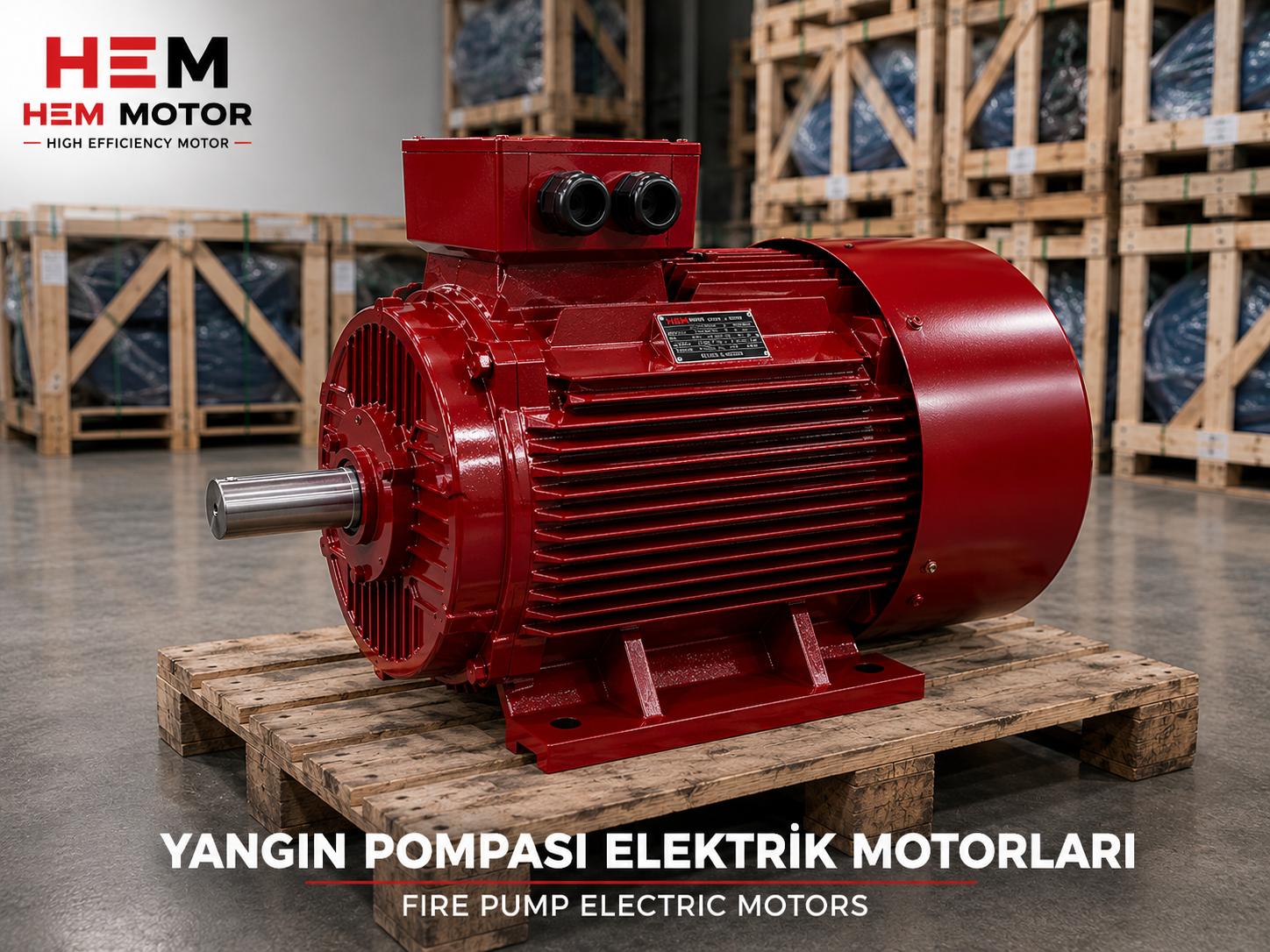 HEM Motor markalı kırmızı yangın pompası elektrik motoru